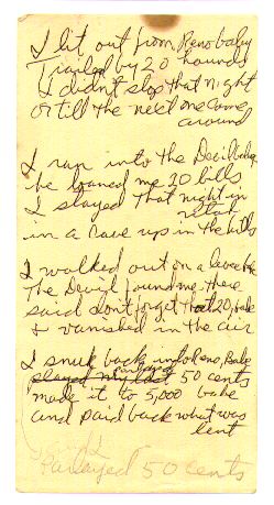 image of handwritten lyrics of Friend of the Devil
