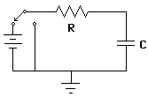 circuit diagram with battery,resistor and capacitor, and a switch to charge or discharge the capacitor