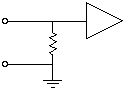 A circuit diagram showing a resistor across the input terminals with one terminal also connected to an amplifier and the other connected to ground.